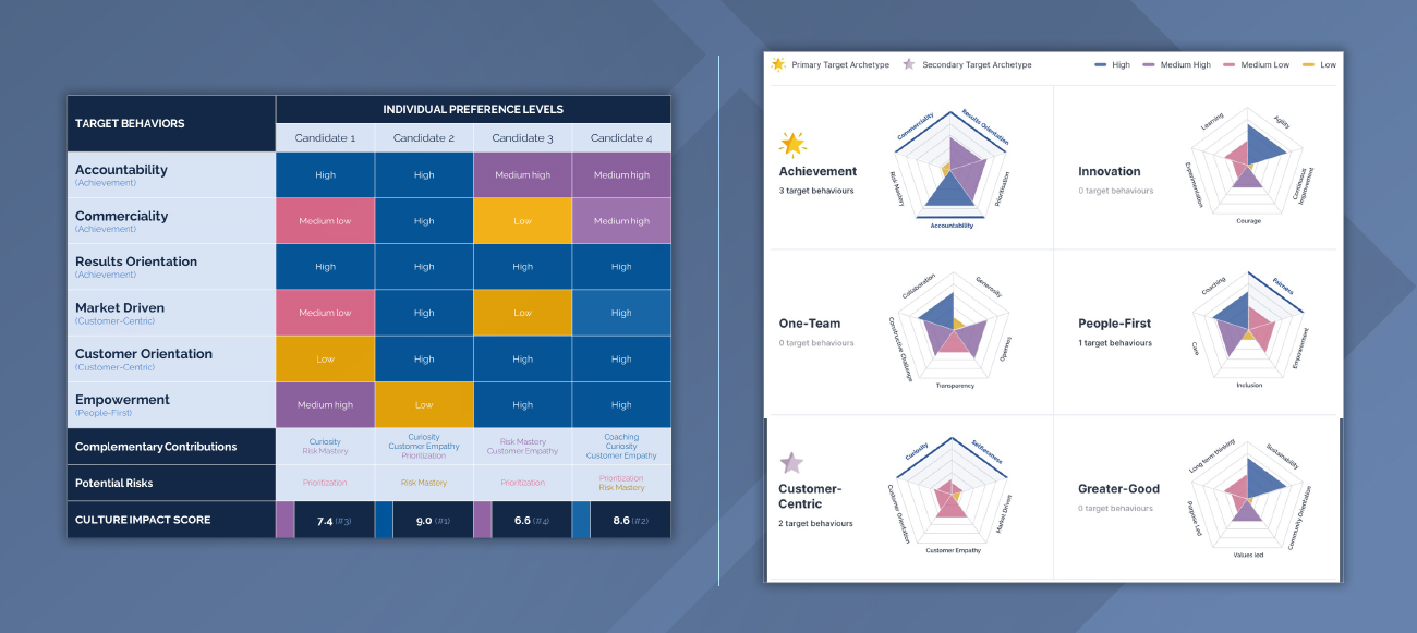 screenshots of charts from the Taylor Assessment